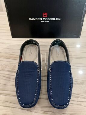Sandro Moscoloni Men's Navy Canvas Slip-On Loafers